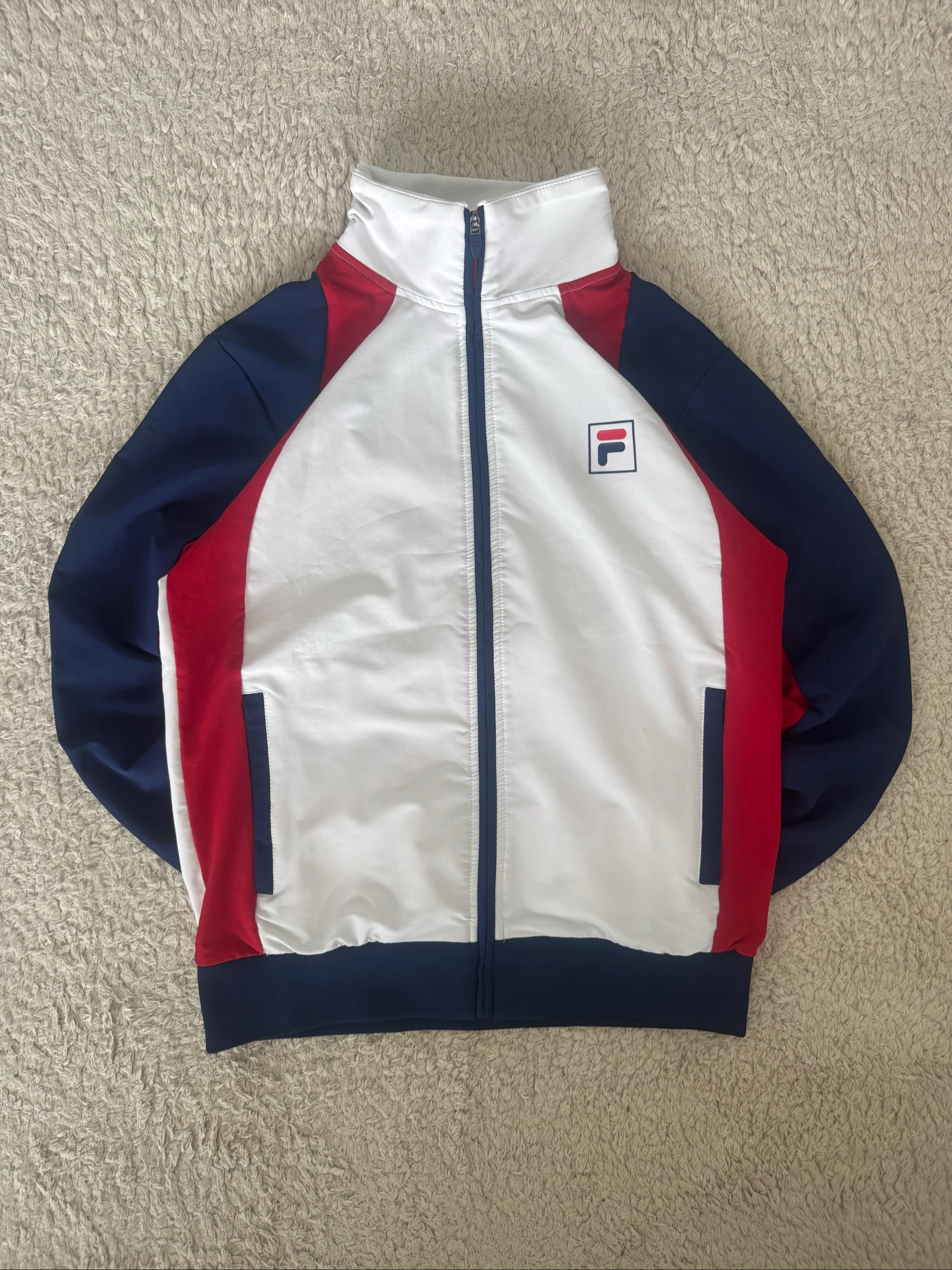 FILA Jaqueta de Treino com Zíper Branca Vermelha Azul Jaqueta Esportiva Y2K Retro Streetwear S – photo 6